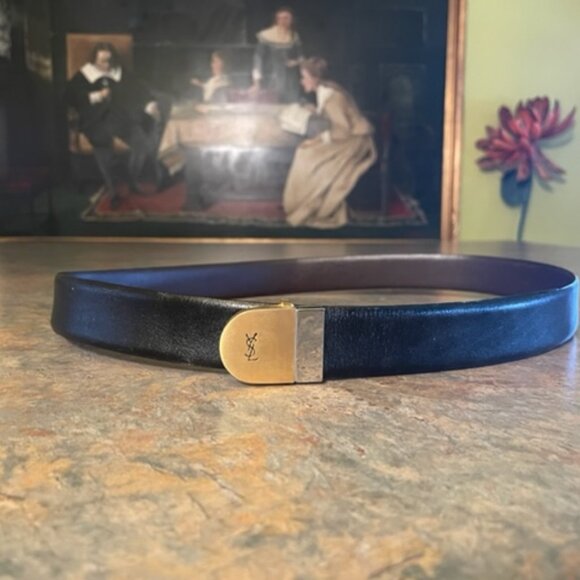 Vintage Yves St. Laurent black career belt, good condition